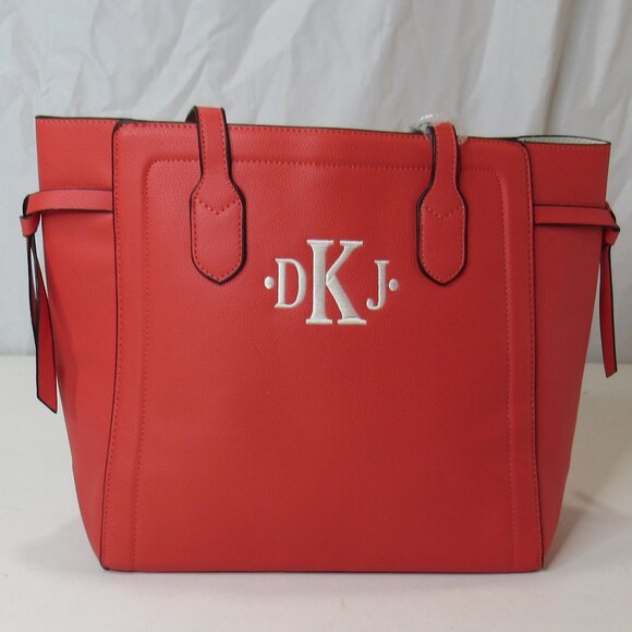 Women's Monogram Embroidered Leather Purse Tote Bag Set 4 Matching Pieces Orange - Picture 2 of 16